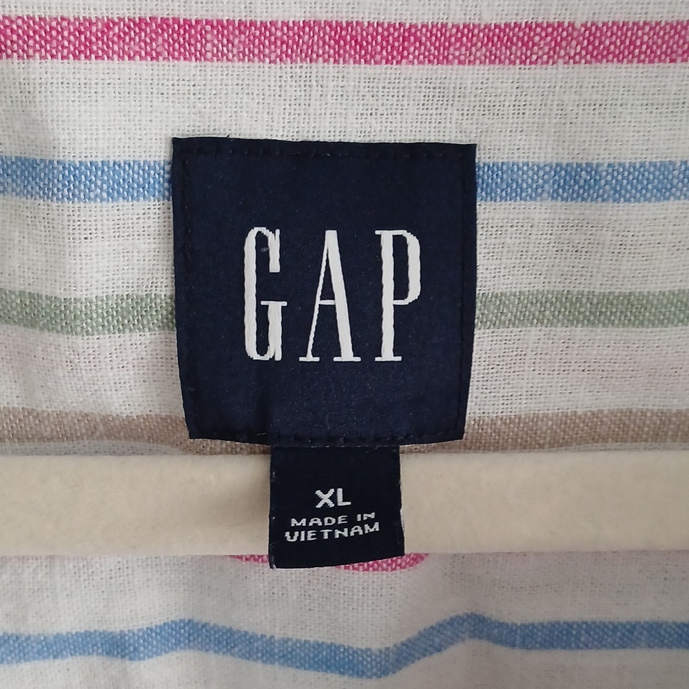 GAP Women's White Striped Button-Up Long Sleeve Linen Blend Shirt Size XL - Picture 5 of 7